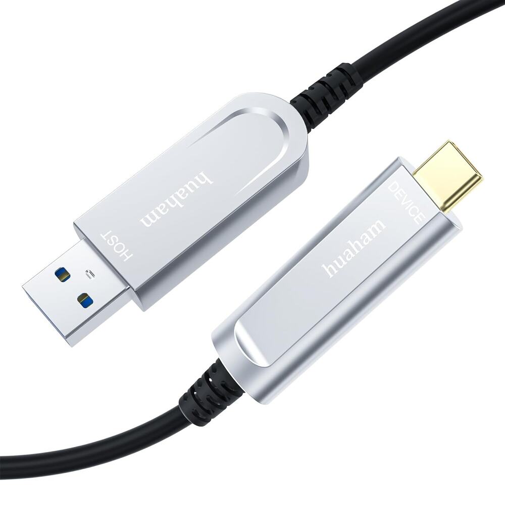 Huaham USB A To C Fiber Optic Cable 50FT, 10Gbps Active USB 3.2 Gen2 Cable With